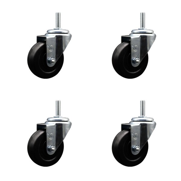 35 Inch Hard Rubber Wheel Swivel 34 Inch Threaded Stem Caster Set Service Caster